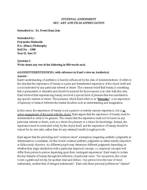 SEC Assignment 2023 - INTERNAL ASSESSMENT SEC: ART AND FILM ...