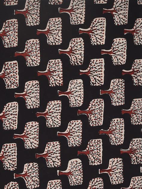 Black Tree Stamp Kalamkari Cotton Cambric Fabric