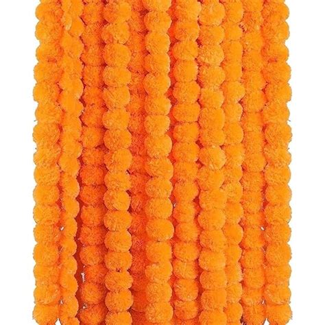 Buy SE7EN® Pack of 5 Orange Artificial Marigold Garland Flower Mala ...