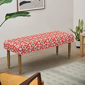 Chumbak Nawaab Bench - Red Ikkat (3 Seater Bench, Sheesham Wood, Red ...