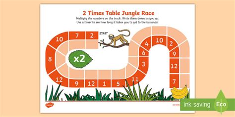 2 Times Table Jungle Race Worksheet / Worksheet - Twinkl