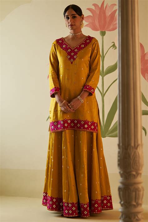 MUSTARD SATIN SILK SHARARA SET – angadsinghofficial.com