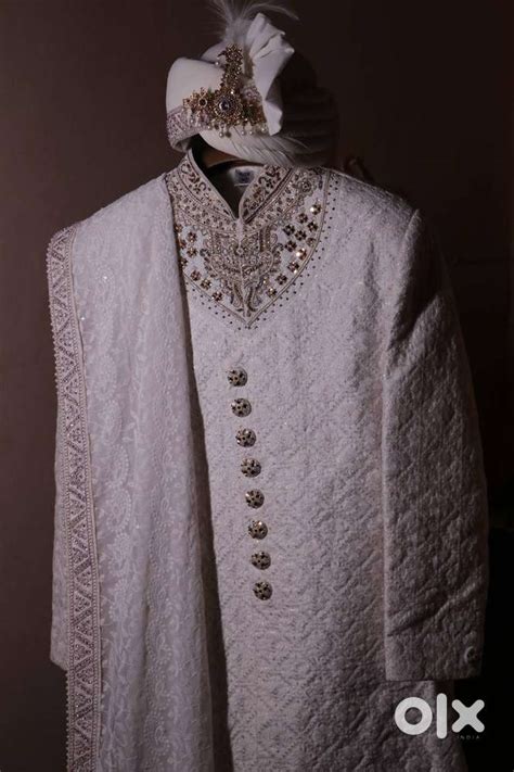 Men Sherwani set with Kurta Pajama Dupatta Jutti & Pagdi for Groom ...