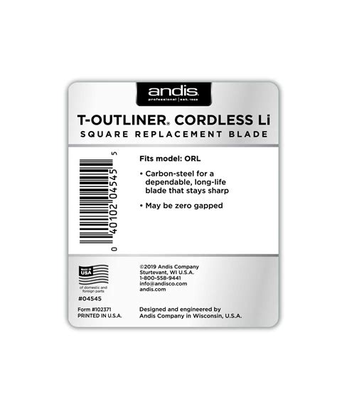 Andis Cordless T-Outliner Square Replacement Blade #04545 - Barber ...