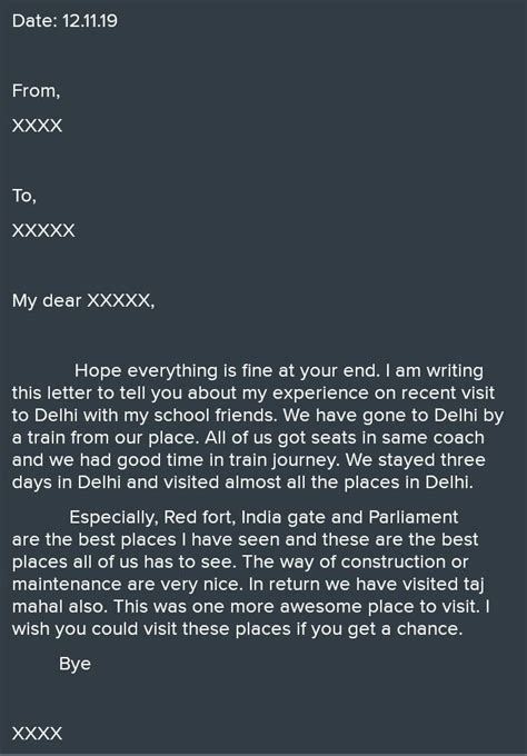 write a letter to your friend telling him about your experience of the ...