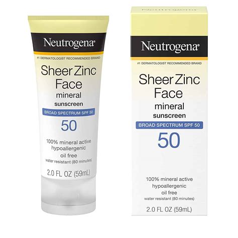 Neutrogena Sheer Zinc Face Mineral Sunscreen, SPF 50 | 2 Ounce ...