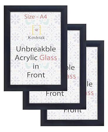Koshtak A4 Size Black Photo Frame with Unbreakable Acrylic Glass, Set ...