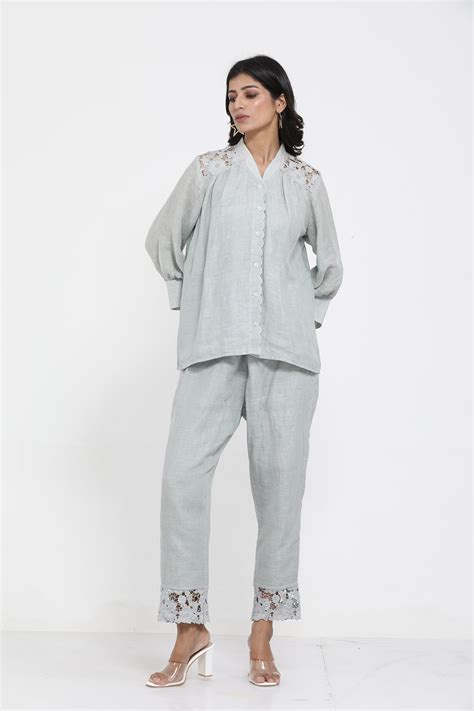 Saral Linen Plain Co-ord Set - Sage Green – Saatvikei