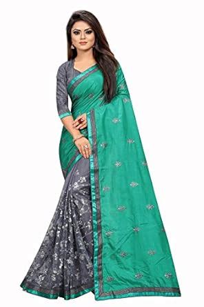 Buy BARKIYA CREATION Embroidered Work Half-Half Net And Silk Saree With ...