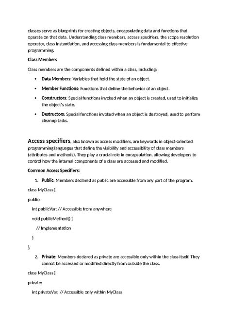 UNIT 2: Class Basics - Members, Constructors, and Destructors - Studocu