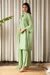 Buy Green Muslin Lace Round Neck Bloom Embellished Kurta Palazzo Pant ...