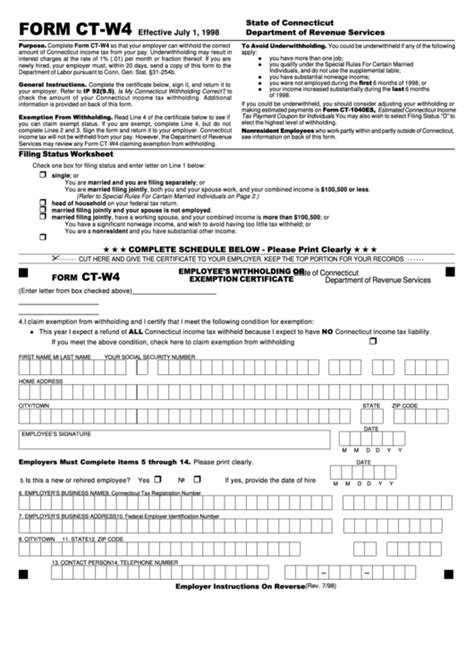 Fillable Form Ct-W4 - Employee'S Withholding Certificate printable pdf ...