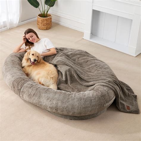 Homguava Faux Fur, Large Dog Bed For Humans Calming Beanbag Dog Bed ...