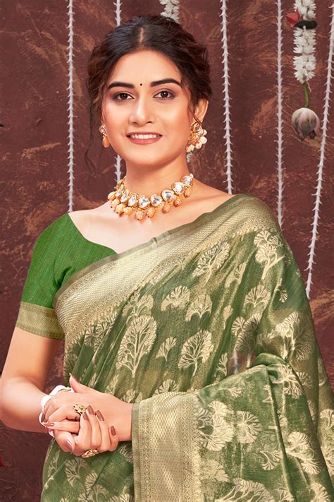 Buy Indi Green Organza saree online-Karagiri