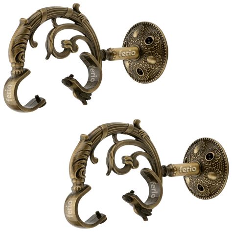 FERIO Double Curtain Brackets Zinc Antique Brass Rajwadi Heavy Supports ...