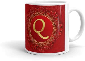 Dezzbee Creative Red Floral Letter Alphabet Q White Ceramic Coffee ...