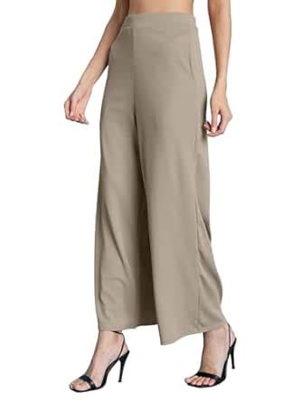 Buy Selvia Women's Solid Ribbed Lycra Elastic Regular Fit Wide-Leg ...