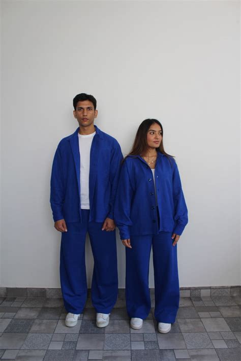 Cotton Fleece Electric Blue Unisex Co-ord – Obleka.in