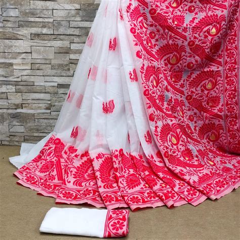 Woebegone White Cotton Silk Saree With Devastating Blouse Piece ...