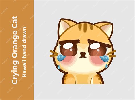 Premium Vector | Crying orange kawaii cute cat stiker emote