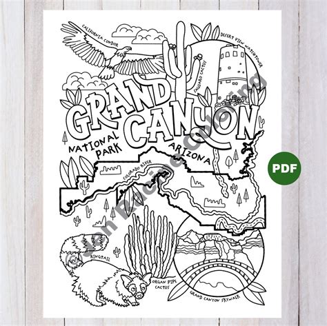 Grand Canyon National Park Coloring Page - Etsy