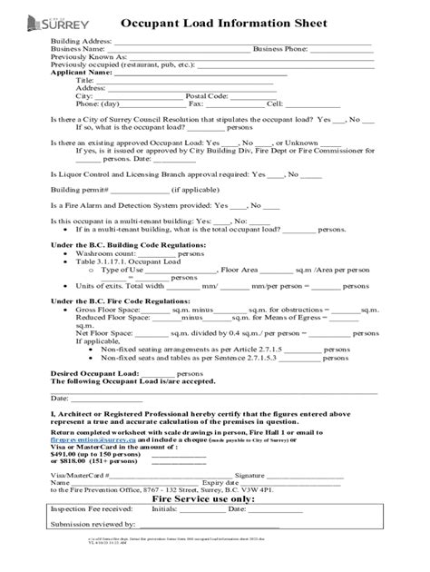 Fillable Online APPLICATION FOR OCCUPANT LOAD DETERMINATION Fax Email ...