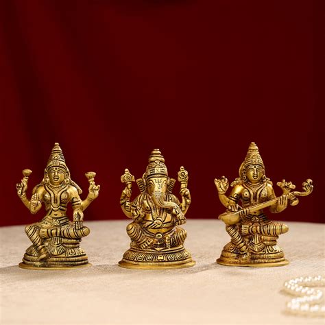 Buy Brass Laxmi Ganesh Saraswati Idol Set – 3 Pieces – Ethnic India ...