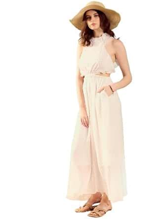 Buy KASSUALLY Dresses for Women White Resort Chic Halter Neck Maxi ...