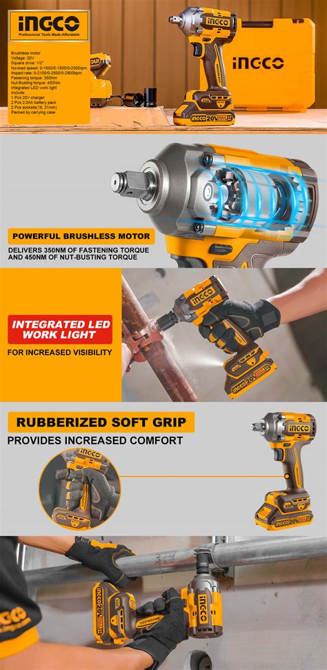 INGCO INGCO 350Nm Cordless impact wrench CIWLI2035 | with 2 pcs 2.0Ah ...