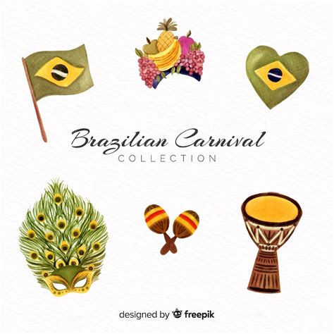 Aquarela coleção de elementos do carnaval brasileiro | Vetor Grátis
