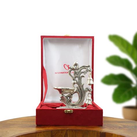 Silver Plated Diya Stand with Hanging Bells | Traditional Aluminium ...