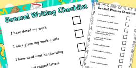 General Writing Student Checklist for 3rd-5th Grade