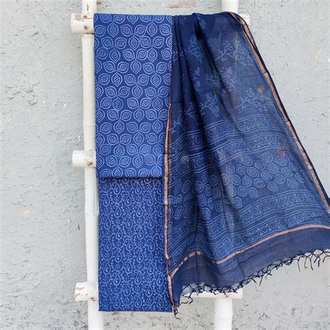 ROZANA-Pure Cotton Blue With Self Intericate Leaves Design Top And Blu ...