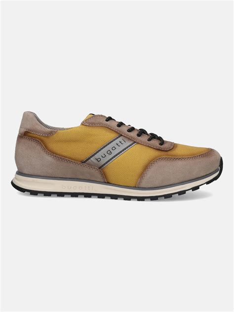 bugatti Taupe & Yellow Suede Sneakers – bugatti Shoes India