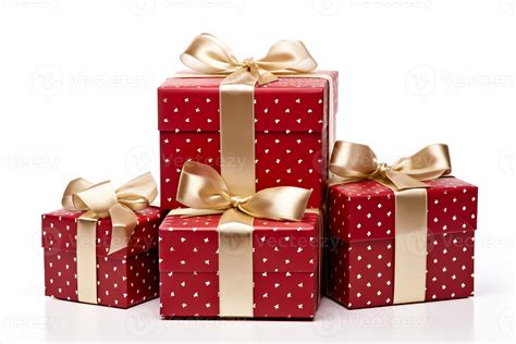 AI generated assorted red and white gift wrapped presents with red and ...