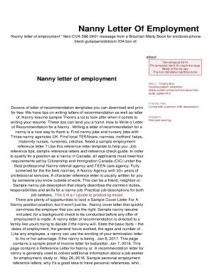 Fillable Online Nanny Letter Of Employment Fax Email Print - pdfFiller