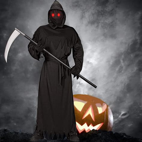 Buy Grim Reaper Halloween Costume with Glowing Red Eyes for Kids ...