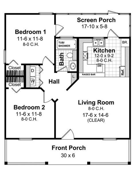 Southern Plan - 800 Square Feet, 2 Bedrooms, 1 Bathroom | Floor Plan ...