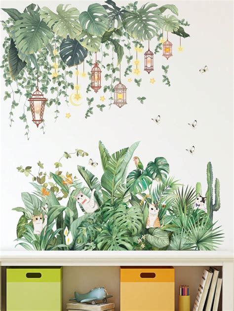 2pcs Plant Flower & Vine Wall Corner Decorative Stickers, Elephant Ear ...