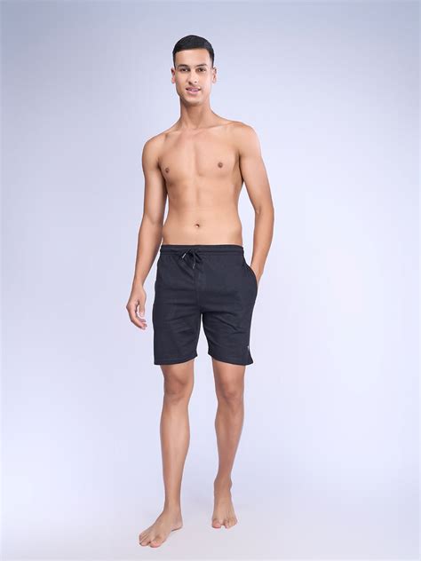 Unibro Men's Super Combed Cotton Smart Fit One Side Zipper Shorts Black-ES1