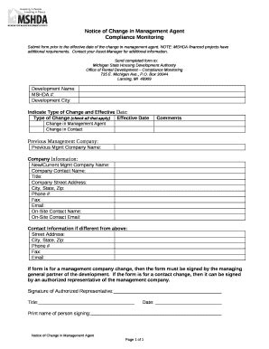Notice of Change in Management Agent Doc Template | pdfFiller