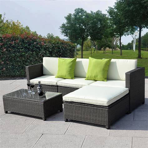 Outdoor Patio Furniture Cushion 5pc Rattan Wicker Sectional Sofa Set ...