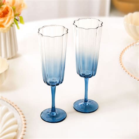 Aurora Ombre Fluted Champagne Glass Set Of 2 Blue 220ml Online ...
