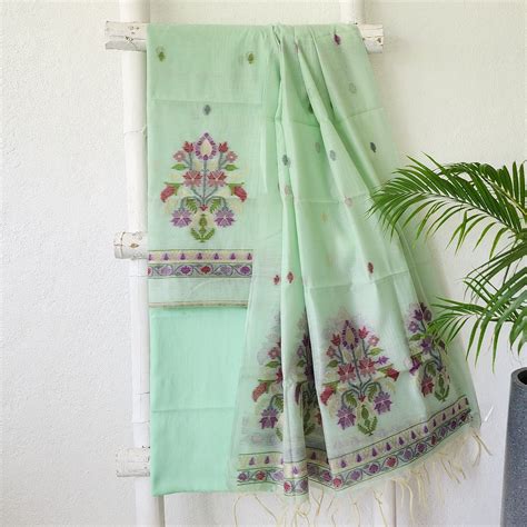 PAVITRA -Jamdani Pastel Green With Floral Design Top And Dupatta Suit ...