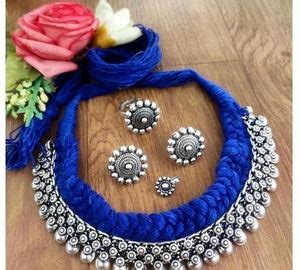 Navratri special Blue cotton thread handmade jewellery combo for women ...