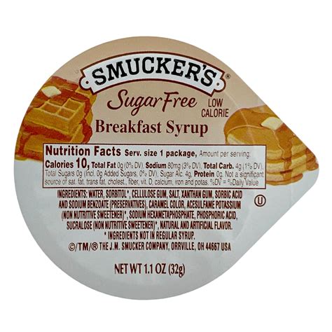Smucker's Sugar Free Pancake Syrup - 20 Individual 1.1-Oz Cups - Low C ...