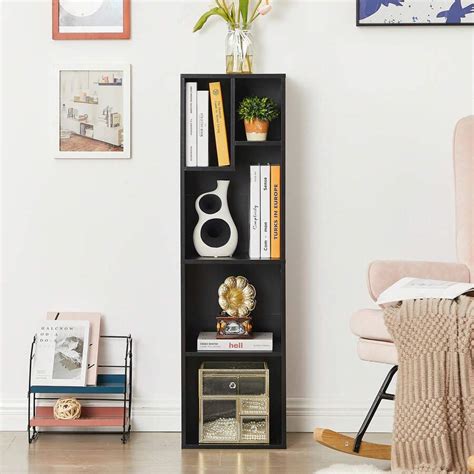 4-Tier Bookcase, Modern Storage Cabinet With Height Difference Shelves ...