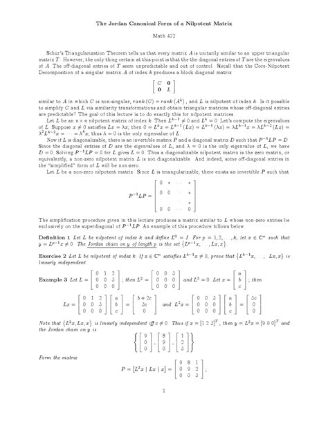 The Jordan Canonical Form of a Nilpotent Matrix | Schemes and Mind Maps Linear Algebra | Docsity