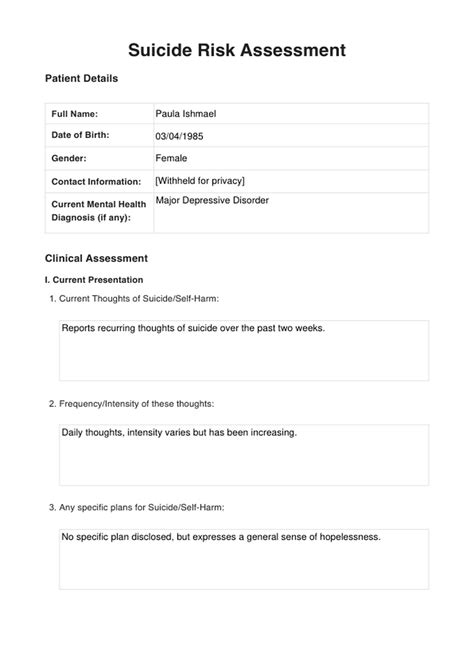 Suicide Risk Assessment Tool & Example | Free PDF Download