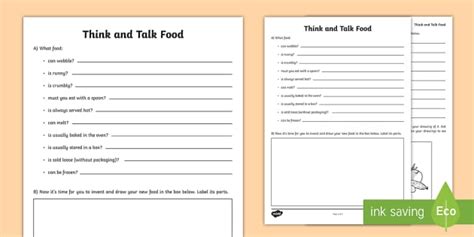 Think and Talk Food Worksheet / Worksheet